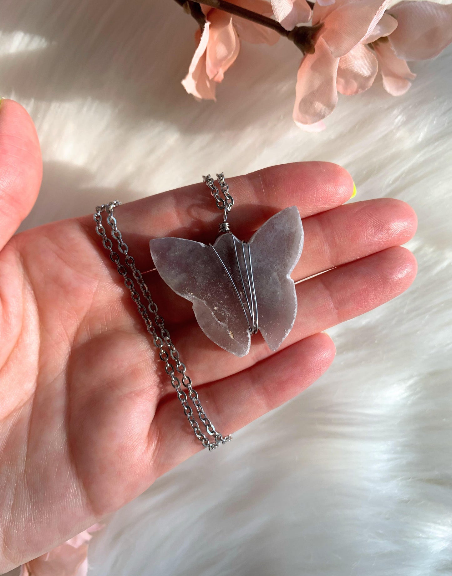 Pink Amethyst Butterfly Necklace