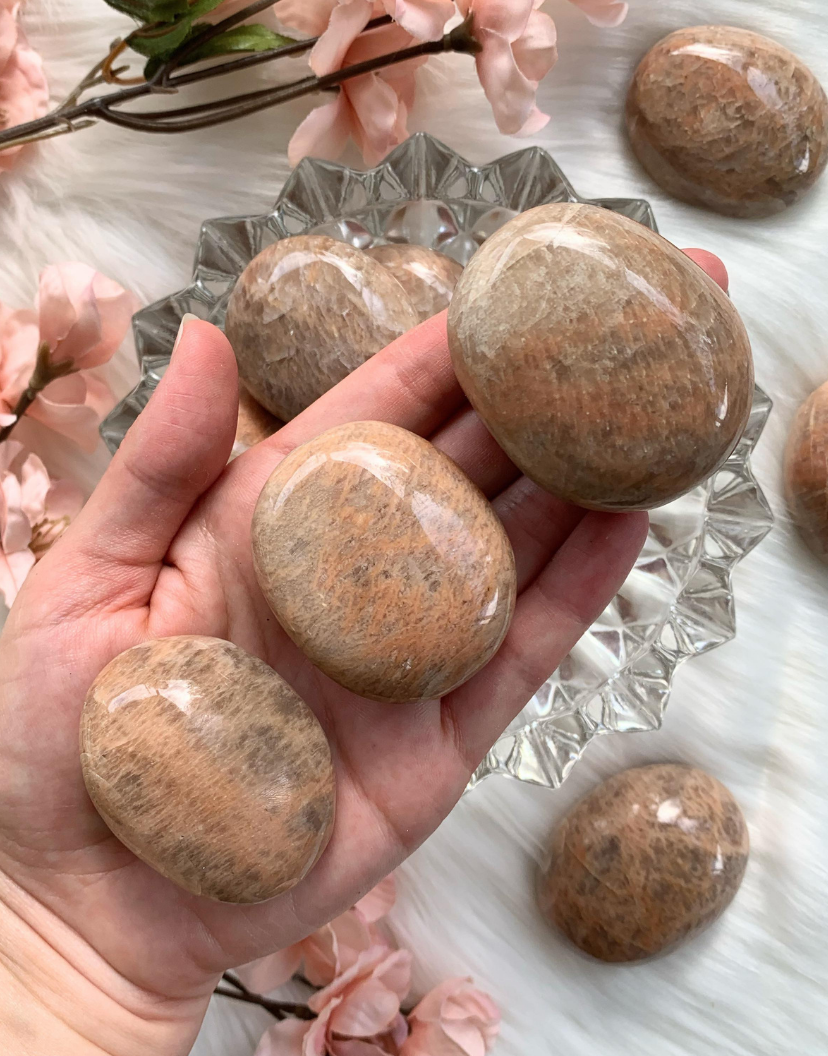 Peach Moonstone Palm Stone