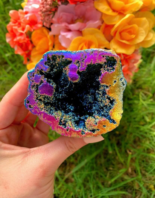 Rainbow Coated Agate Geode